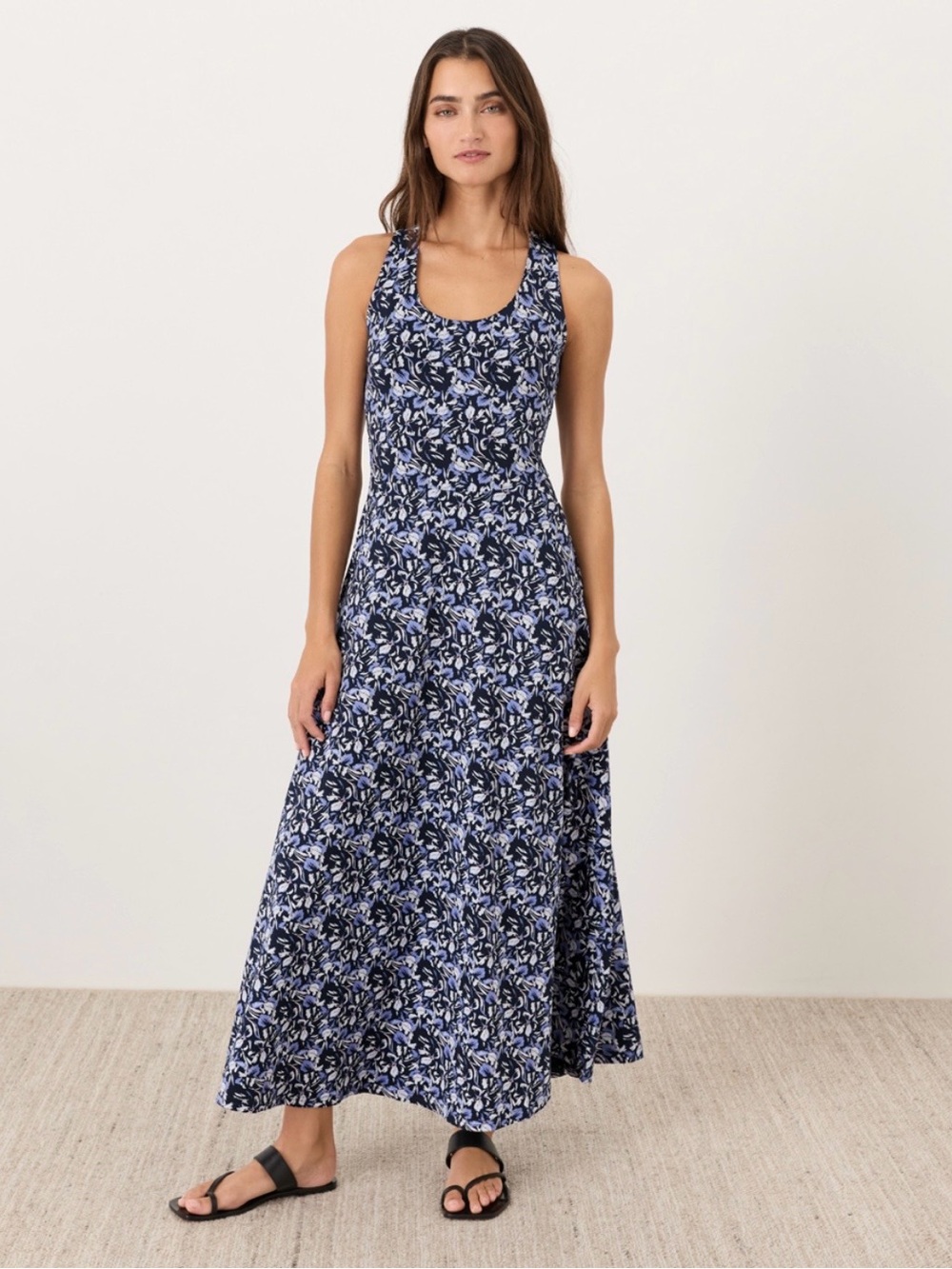 Pact Navy and Lavender Floral A-Line Dress